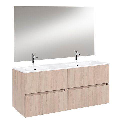Mueble de baño con lavabo y espejo zoe roble claro 120 cm de la marca ARMOBANY en acabado de color Beige fabricado en Aglomerado de particulas