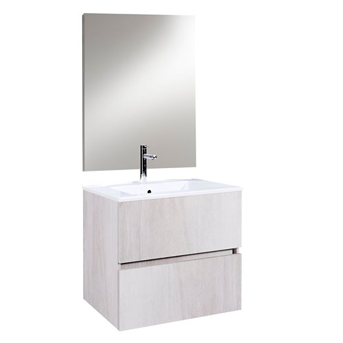 Mueble de baño con lavabo y espejo zoe roble ceniza 61 cm de la marca ARMOBANY en acabado de color Beige fabricado en Aglomerado de particulas