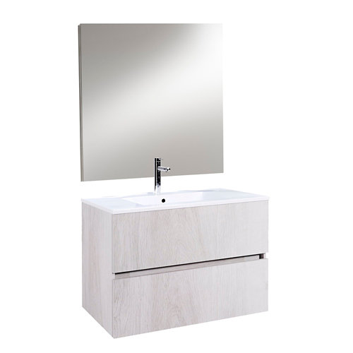 Mueble de baño con lavabo y espejo zoe roble ceniza 81 cm de la marca ARMOBANY en acabado de color Beige fabricado en Aglomerado de particulas