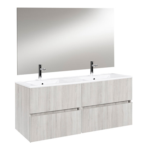 Mueble de baño con lavabo y espejo zoe roble ceniza 121 cm de la marca ARMOBANY en acabado de color Beige fabricado en Aglomerado de particulas