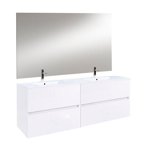 Mueble de baño con lavabo y espejo zoe blanco 121 cm de la marca ARMOBANY en acabado de color Blanco fabricado en Aglomerado de particulas