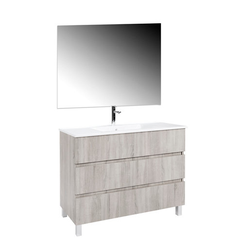 Mueble de baño con lavabo y espejo zoe roble nevoa 101 cm de la marca ARMOBANY en acabado de color Beige fabricado en Aglomerado de particulas