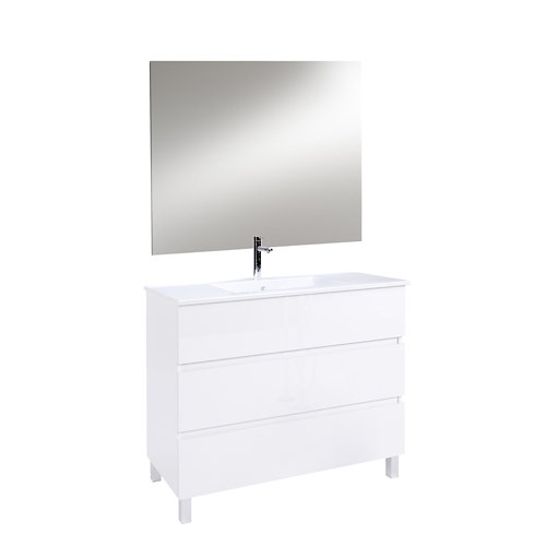 Mueble de baño con lavabo y espejo zoe blanco 101 cm de la marca ARMOBANY en acabado de color Blanco fabricado en Aglomerado de particulas