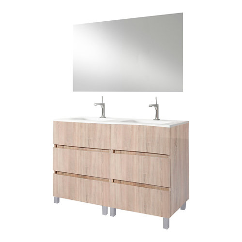 Mueble de baño con lavabo y espejo zoe roble claro 121 cm de la marca ARMOBANY en acabado de color Beige fabricado en Aglomerado de particulas