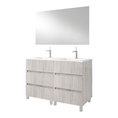 Mueble de baño con lavabo y espejo zoe roble nevoa 120 cm de la marca ARMOBANY en acabado de color Beige fabricado en Aglomerado de particulas