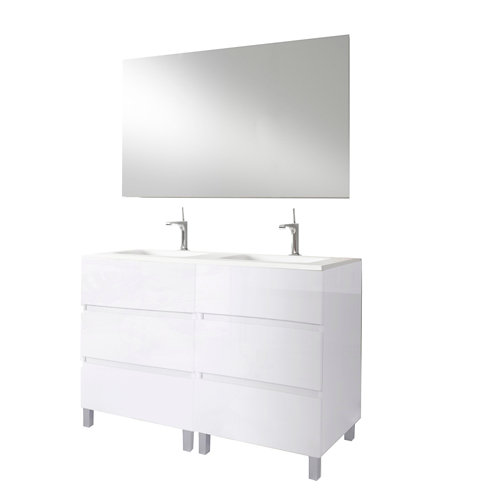 Mueble de baño con lavabo y espejo zoe blanco 120 cm de la marca ARMOBANY en acabado de color Blanco fabricado en Aglomerado de particulas