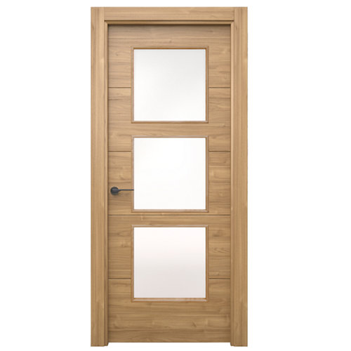 Puerta berna slow marrón con cristal apertura derecha 92,5cm