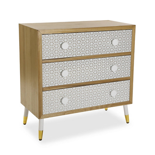Cómoda de madera dune color marrón y negro con 3 cajones de 80x80x40cm
