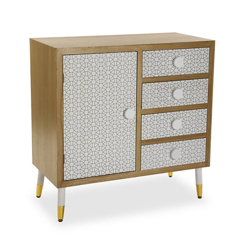 Cómoda de madera dune color marrón y negro con 4 cajones de 80x80x40cm