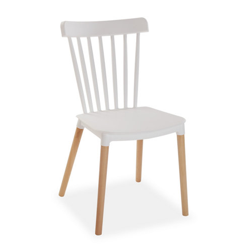 Silla de comedor de madera y plástico color blanco de 80x43x54cm