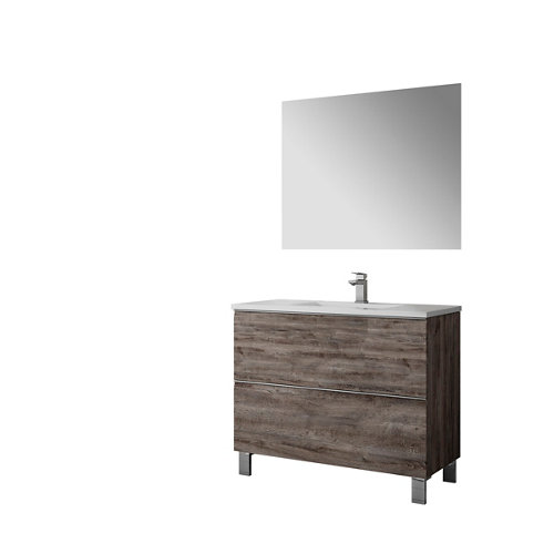 Mueble de baño con lavabo y espejo alpes lake 80 roble ceniza de la marca FARO en acabado de color Marrón fabricado en Aglomerado