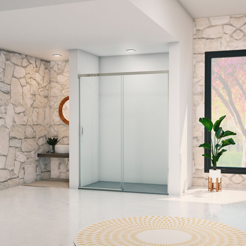 Mampara corredera vitria transparente perfil cromado 125x198.5 cm de la marca GLASSINOX en acabado de color Gris / plata fabricado en Cristal