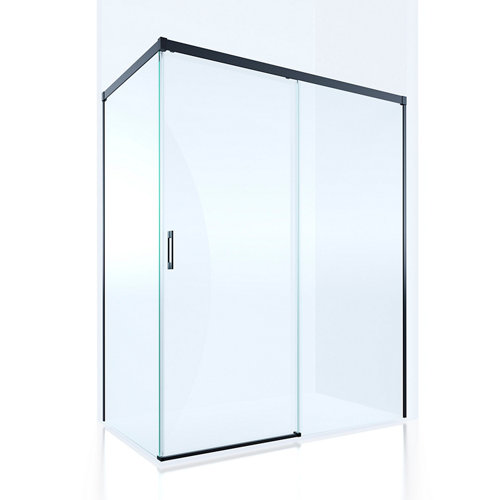 Mampara fijo lateral vitria transparente perfil negro 70x198.5 cm de la marca GLASSINOX en acabado de color Negro fabricado en Cristal