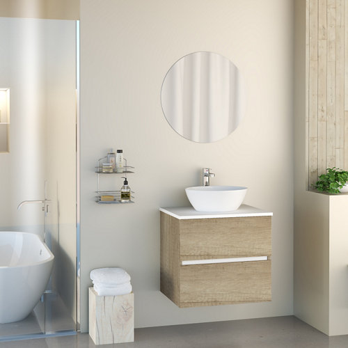 Mueble de baño con lavabo y espejo harbor natural 60x46 cm de la marca ARTYSAN en acabado de color Marrón fabricado en Aglomerado de particulas