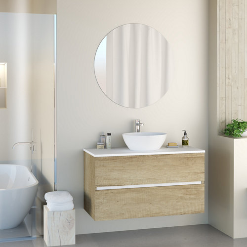 Mueble de baño con lavabo y espejo harbor natural 100x46 cm de la marca ARTYSAN en acabado de color Marrón fabricado en Aglomerado de particulas