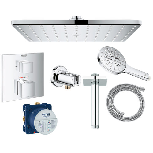 Conjunto ducha empotrado termostático grohe cube a techo de la marca Grohe en acabado de color Gris / plata fabricado en Varios, ver descripción