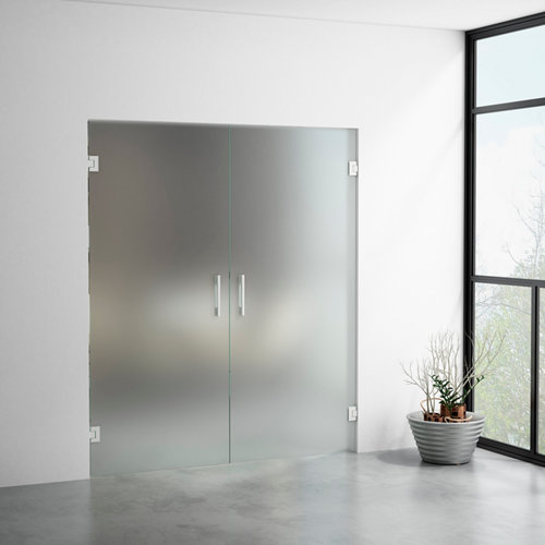 Puerta abatible cristal berlín 2 hojas mate y herraje blanco hueco 180x203cm