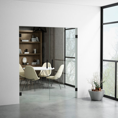 Puerta abatible cristal berlín 2 hojas transp herraje negro hueco de 160x203cm