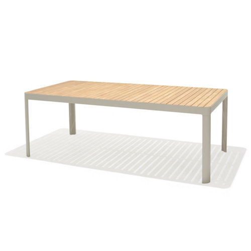 Mesa de jardín de comedor de aluminio y teca portals 2 de 209x75x105 cm