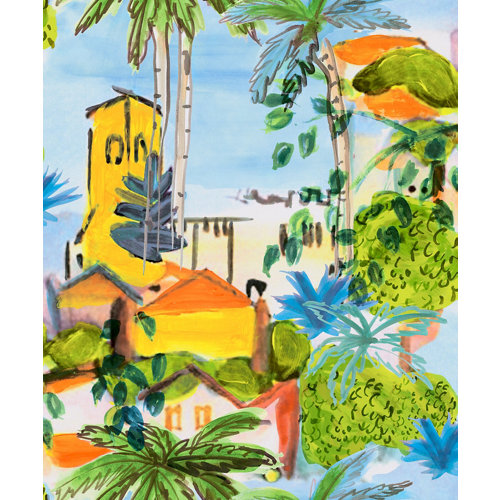 Papel pintado aspecto texturizado city-urbano pueblo pintado amarillo