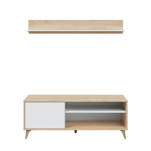 Mueble de tv kikua roble canadian y blanco artik 135x50x40 cm (anchoxaltoxfondo)