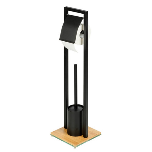 Escobillero y portarrollo bambusa negro mate 18x72.5 cm de la marca Wenko en acabado de color Negro fabricado en Acero