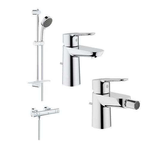 Pack grifo de lavabo + grifo de bidé + conjunto de ducha clova 2 de la marca Grohe en acabado de color Gris / plata fabricado en Varios, ver descripción