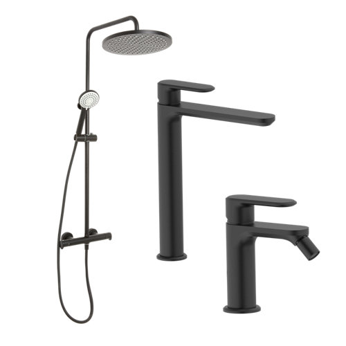 Pack grifo de lavabo + grifo de bidé + conjunto de ducha levity negro 1