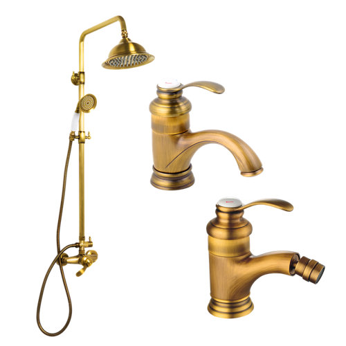 Pack grifo de lavabo + grifo de bidé + conjunto de ducha bryon bronce